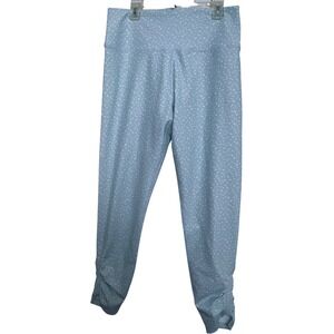 Betsey Johnson Performance Light Blue Speckled Polka Dot Ruched Leggings Women L